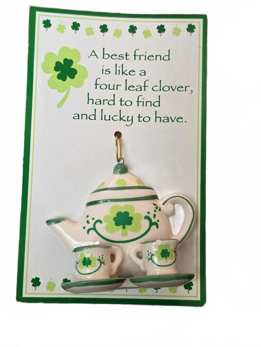 Vintage Irish Shamrock Teapot Hanging Ornament Best Friend Friendship Gift